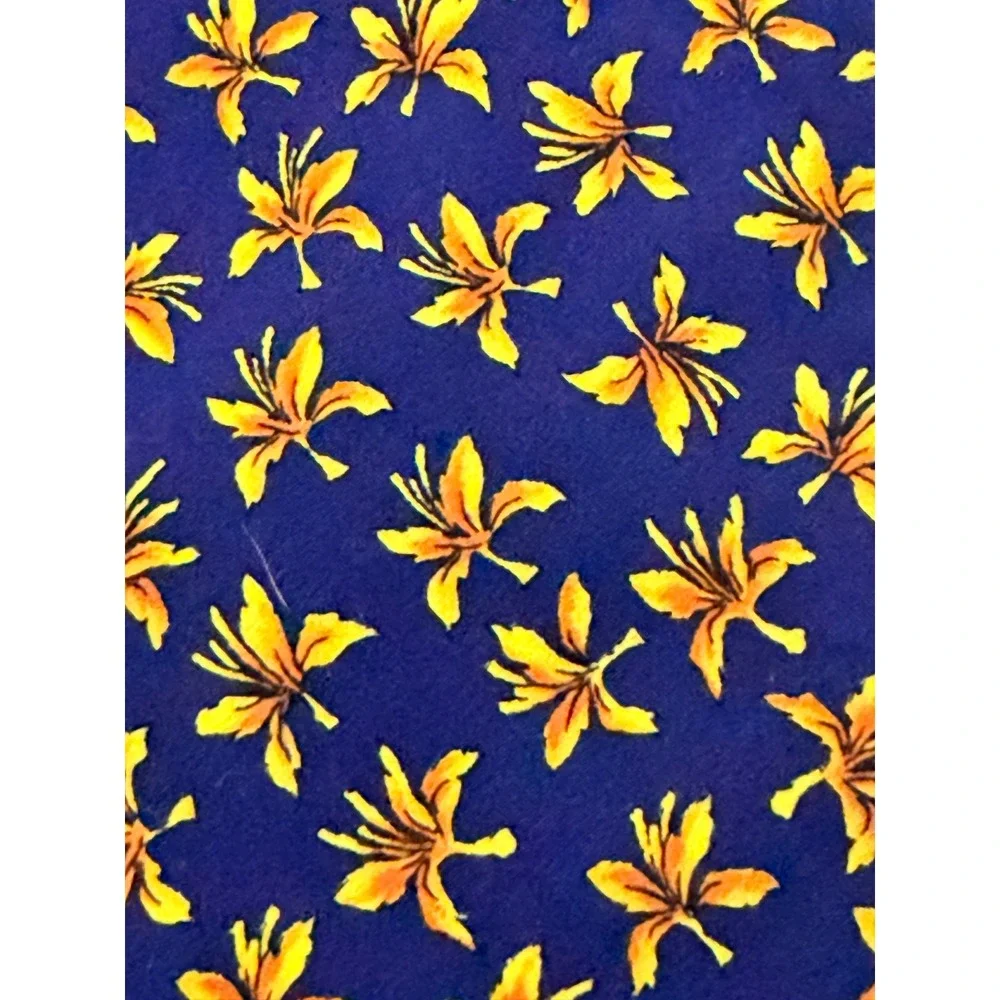 J. Garcia Silk Tie Landscape With Eye Collection Ten Navy Floral Lily Art